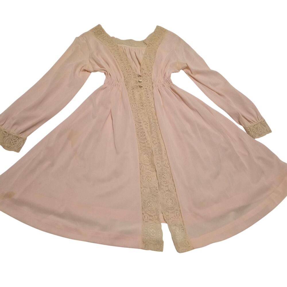 Vintage Miss Elaine Pink Nightgown Peignoir Robe Lace Prairie Cottagecore S M